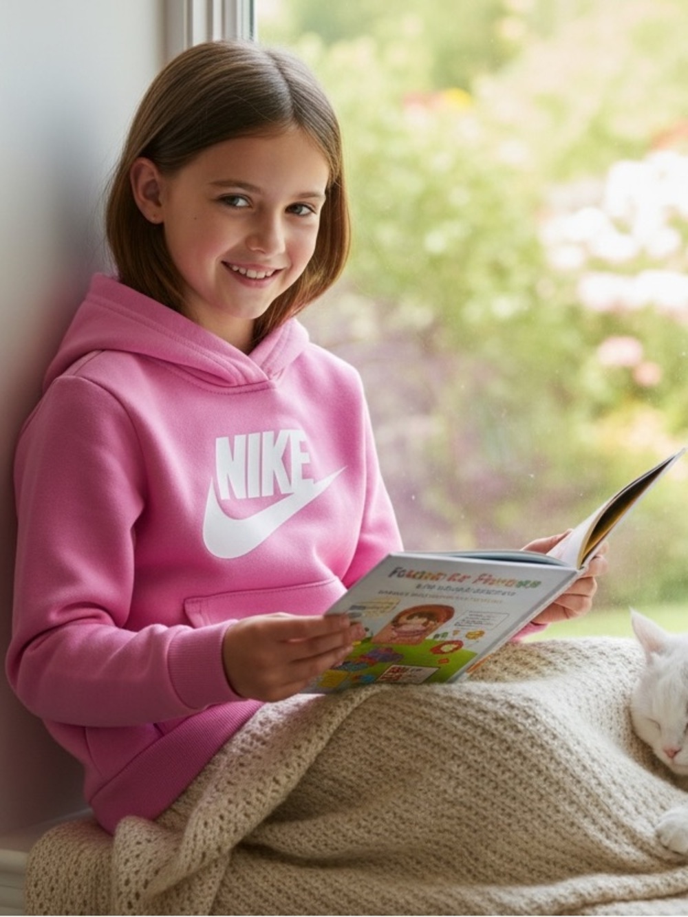 Nike Pink Girls' Pullover Hoodie with White Logo